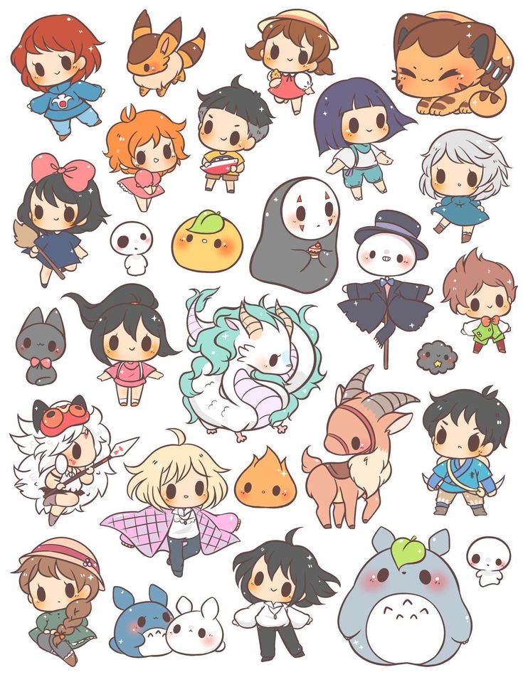 an assortment of cartoon character stickers on a white background