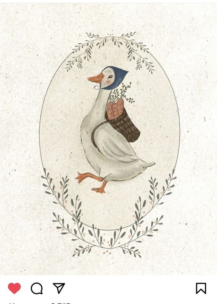 a drawing of a duck with a wreath around it's neck