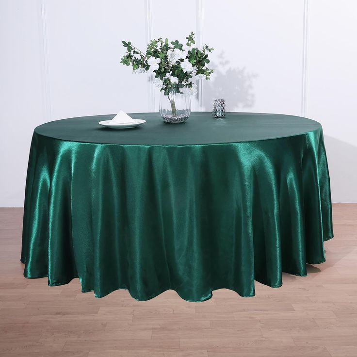 120 Hunter Emerald Green Satin Round Tablecloth Emerald Wedding Decor, Green Quinceanera Theme, Emerald Green Wedding Theme, Emerald Green Quince, Green Wedding Decorations, Quince Decor, 120 Round Tablecloth, Green Quinceanera, Dark Green Wedding