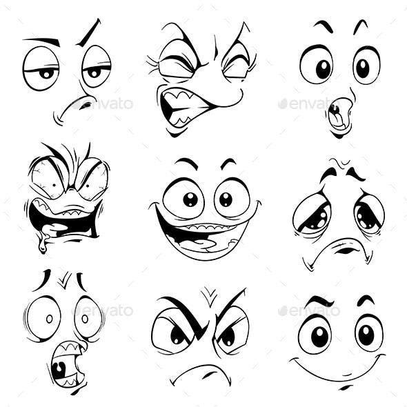 cartoon faces with different expressions on white background