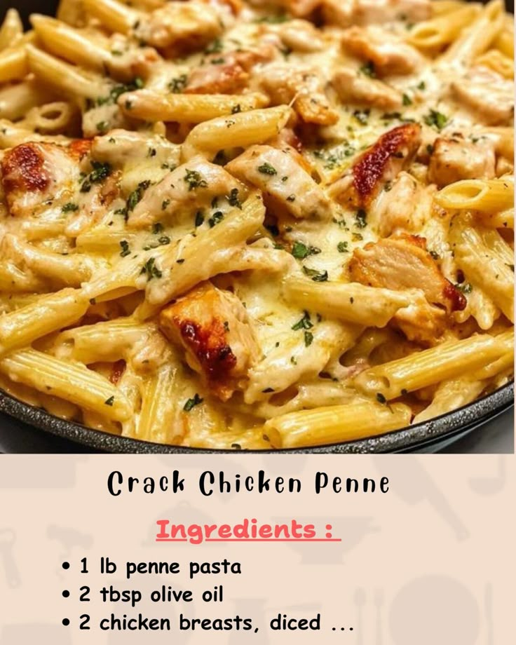 the recipe for chicken penne is in a skillet