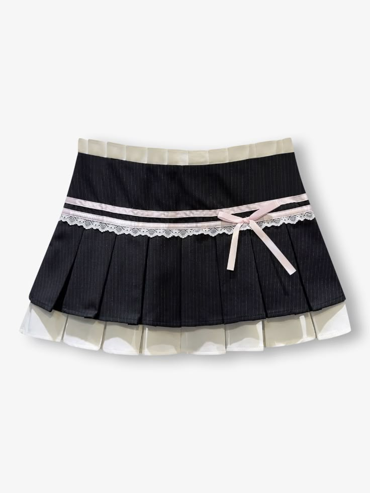 Introducing the vienna skirt, cut from premium fabric. Featuring a bow lace bandage design, striped pattern, and pleated style. Sculpt and shape your silhouette for an hourglass figure. Elegant Black Pleated Skirt With Ruffles, Striped Pleated Fitted Skirt, Fitted Black Skirt With Bow Detail, Fitted Black Skirt With Bow, Elegant Fitted Skirt With Contrast Lace, Skirt Png, Pleated Skirt Pattern, Cool Skirt, Bandage Design