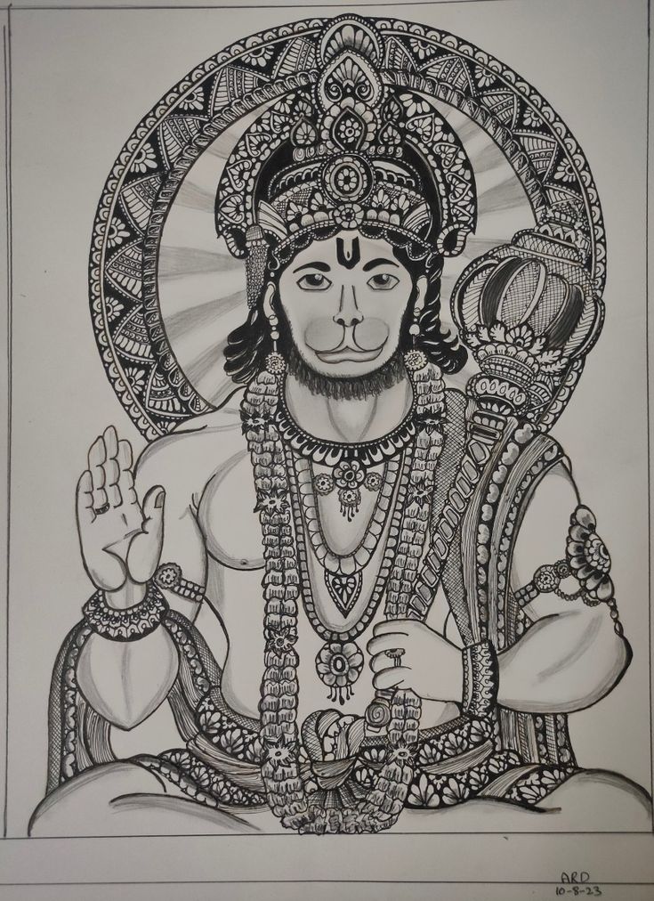 a drawing of the hindu god sitting in front of a white background with black ink