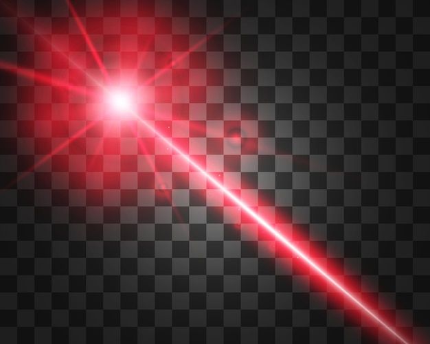 a bright red laser light effect on a transparent background, with glares and highlights