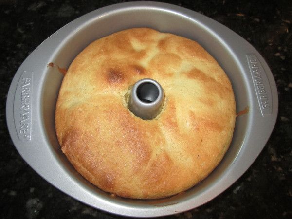 a bundt cake sitting in a pan on top of a counter