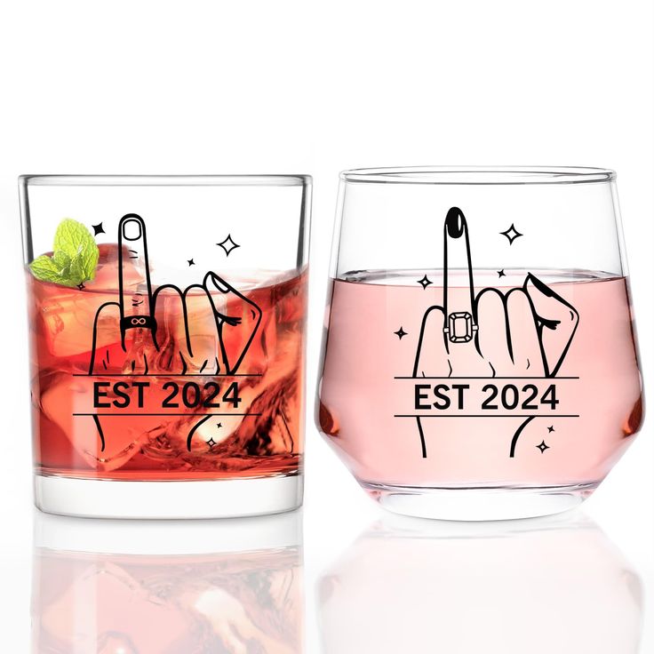 two glasses filled with different types of drinks and one has a finger print on the side