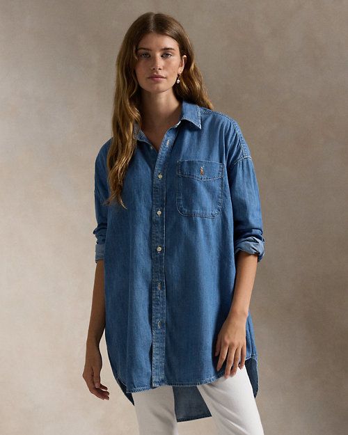 Big-Pocket Denim Shirt Ralph Lauren Denim Shirt, Sweatpants And Sweater, Oversized Denim Shirt, Women Ralph Lauren, Polo Ralph Lauren Women, Ralph Lauren Denim, Swimwear Dress, Women Shirts Blouse, Jean Paul Gaultier