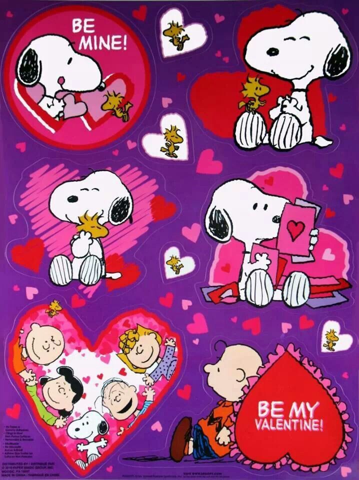 snoopy valentine stickers on a purple background