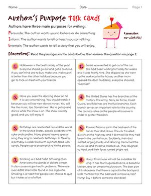 the author's purpose task card for writing and using it to help students learn how to