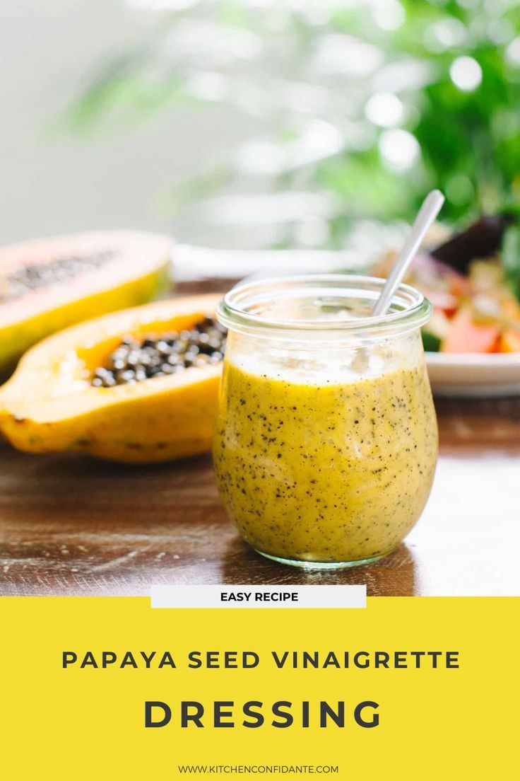 Papaya Seed Vinaigrette Dressing in a jar. Papaya Seed Dressing Recipe, Papaya Seed Recipes, Papaya Recipes, Easy Salad Dressing Recipes, Vinaigrette Dressing Recipe, Ginger Salad Dressings, Great Salad Recipes, Ripe Papaya, Seed Salad