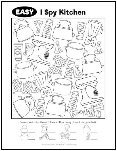 an easy to read coloring book for kids with pictures of kitchen appliances and cooking utensils