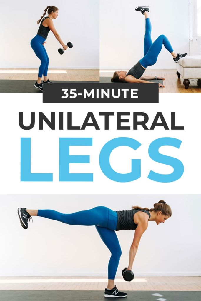 a woman doing an exercise with dumbbells on her legs and the words, 25 - minute unilateral legs