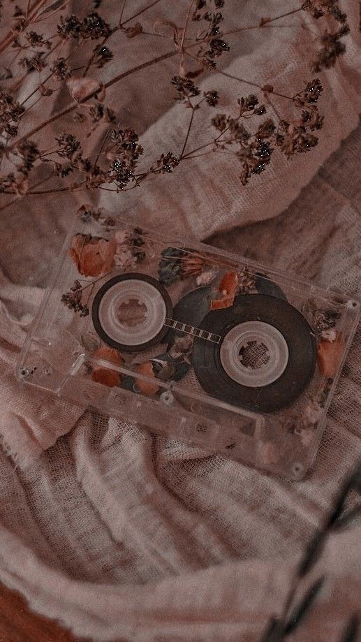 two cd's sitting on top of a piece of cloth next to some flowers