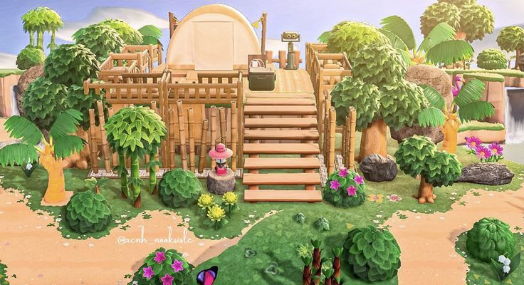 J e n n on Twitter: "The treehouse campsite 🏕 #ACNH #AnimalCrossingNewHorizons #ACNHDesign #Animalcrossing #AnimalCrossingxColorpop… " Animal Crossing Treehouse, Acnh Treehouse Ideas, Acnh Tropical Campsite, Acnh Campsite Inspiration, Acnh Camping Site Ideas, Acnh Treehouse, Acnh Camping Site, Acnh Campsite Designs, Acnh Peninsula Ideas