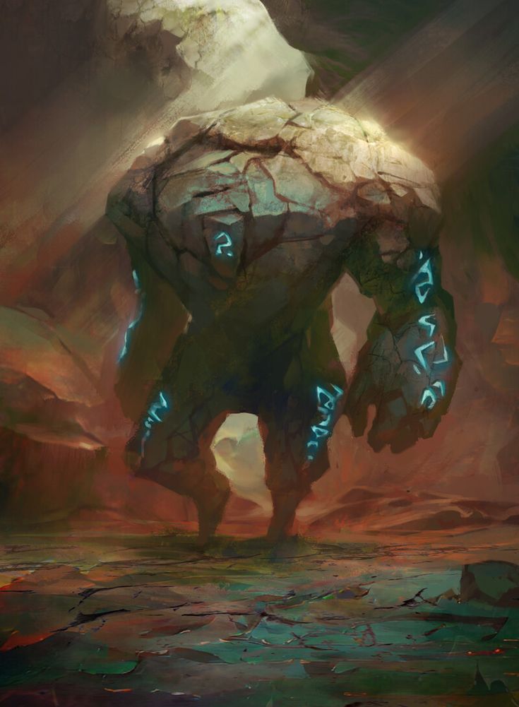 a digital painting of a giant creature with blue letters on it