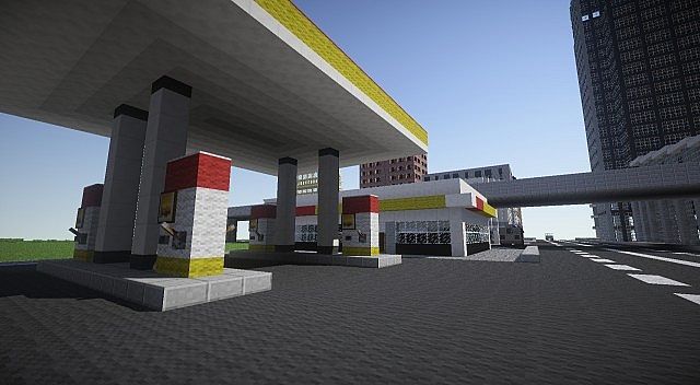 an image of a modern gas station in minecraft