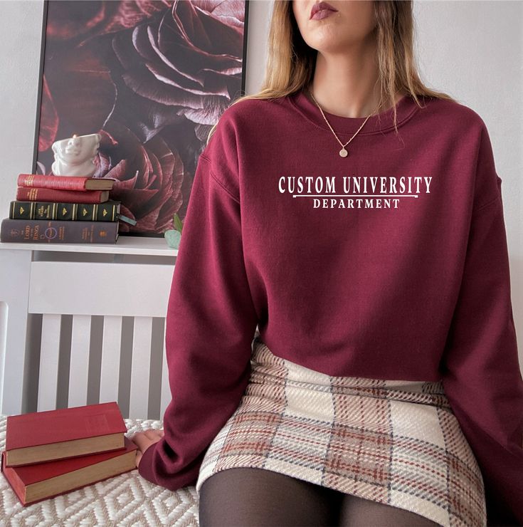 Custom sweatshirt customized sweater personalized shirt unisex sweatshirt personalized gift gift for college school pride texas university harvard university personalized college gift for teachers gift for students gift for her Varsity Sweatshirt, University Sweatshirts, College Sweatshirt, Fan Shirts, Maroon Color, Fitted Sweater, Jane Austen, Grey Color, Christmas Sweatshirts