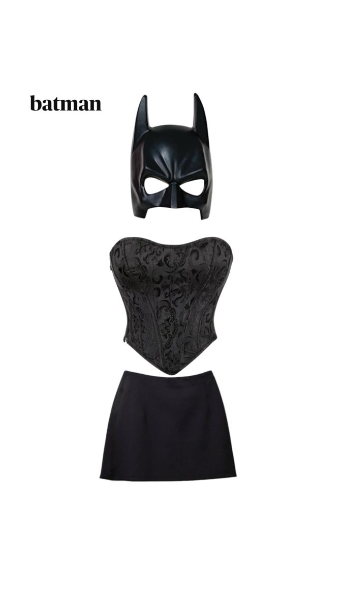 batman cosplay costume with mask and skirt for women in black, front view