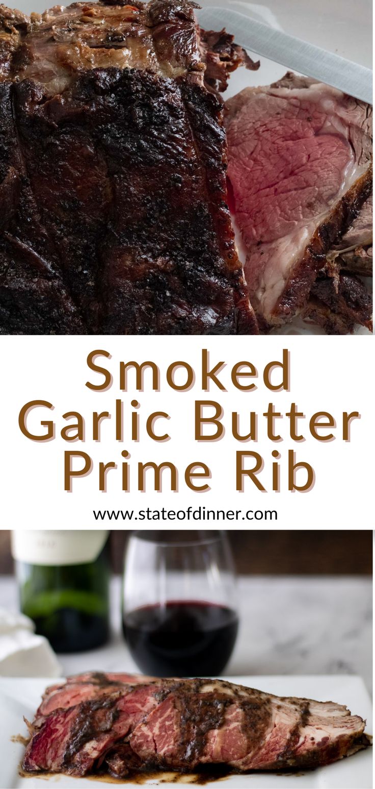 Smoked prime rib that is carved, showing the rare marbled inside. Garlic Butter Prime Rib, Garlic Herb Prime Rib, Smoked Prime Rib Roast, Smoked Prime Rib, Herb Butter Recipe, Prime Rib Roast Recipe, Holiday Dinner Recipes, Cooking Prime Rib, Rib Roast Recipe