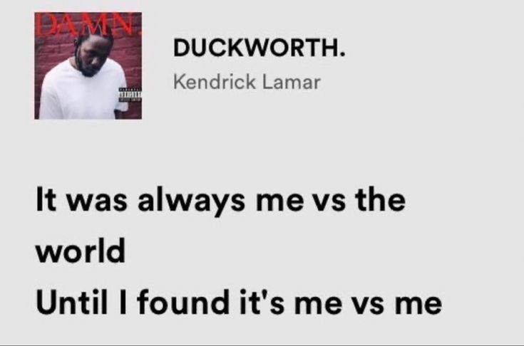 an ad for duckworth with the caption it was always me vs the world until i found it's me as me