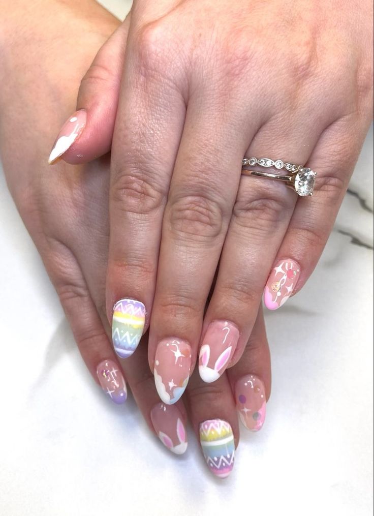 30 Beautiful Easter Nail Art Designs You'll Love to Try Easter Themed Nails Design, Easter Acyrilics Nails Designs, Easter Biab Nails, Cute April Nails, Easter Acrylic Nails, Easter Bunny Nails, Easter Nails Acrylic, Easter Nails Designs, Cute Easter Nails