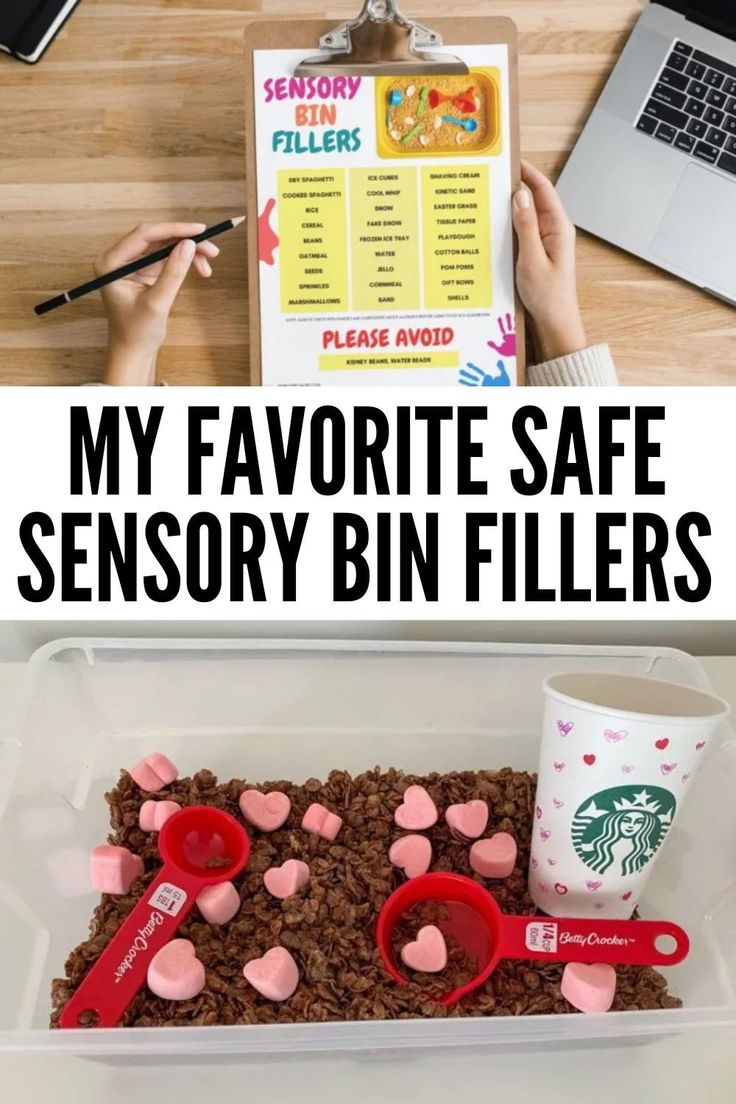 someone is writing on their favorite safe sensory bin fillers for valentine's day