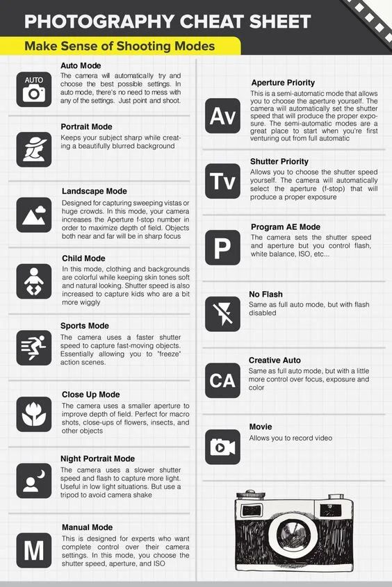 an info sheet showing the different types of cameras and how they are used to take pictures