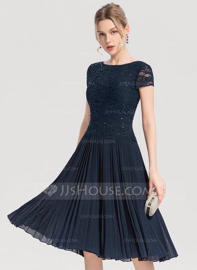 [AU$198.00] A-Line Scoop Neck Knee-Length Chiffon Cocktail Dress With Sequins Pleated Fall Ball, Summer Cocktail Dress, Chiffon Cocktail Dress, Long Cocktail Dress, Dress With Sequins, Cocktail Dress Wedding, Dresses Formal Elegant, Graduation Dresses, Different Dresses