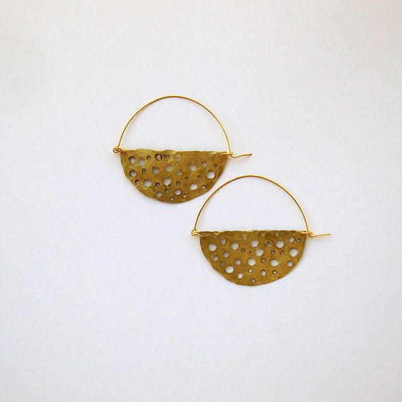 HALF SUNRISE Handmade earring metalwork by havanaflamingo Dainty Hand Forged Brass Earrings, Dainty Hammered Brass Earrings, Handmade Dainty Brass Hoop Earrings, Dainty Handmade Brass Hoop Earrings, Hammered Brass Earrings For Festival, Hammered Brass Earrings For Festivals, Everyday Handmade Brass Hoop Earrings, Small Hoop Brass Earrings With Hammered Detail, Hammered Brass Festival Earrings