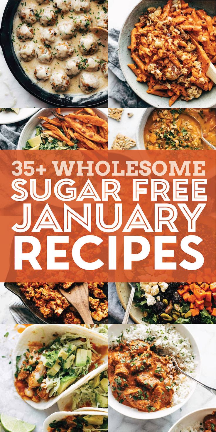 the cover of 35 + wholesome sugar free january recipes