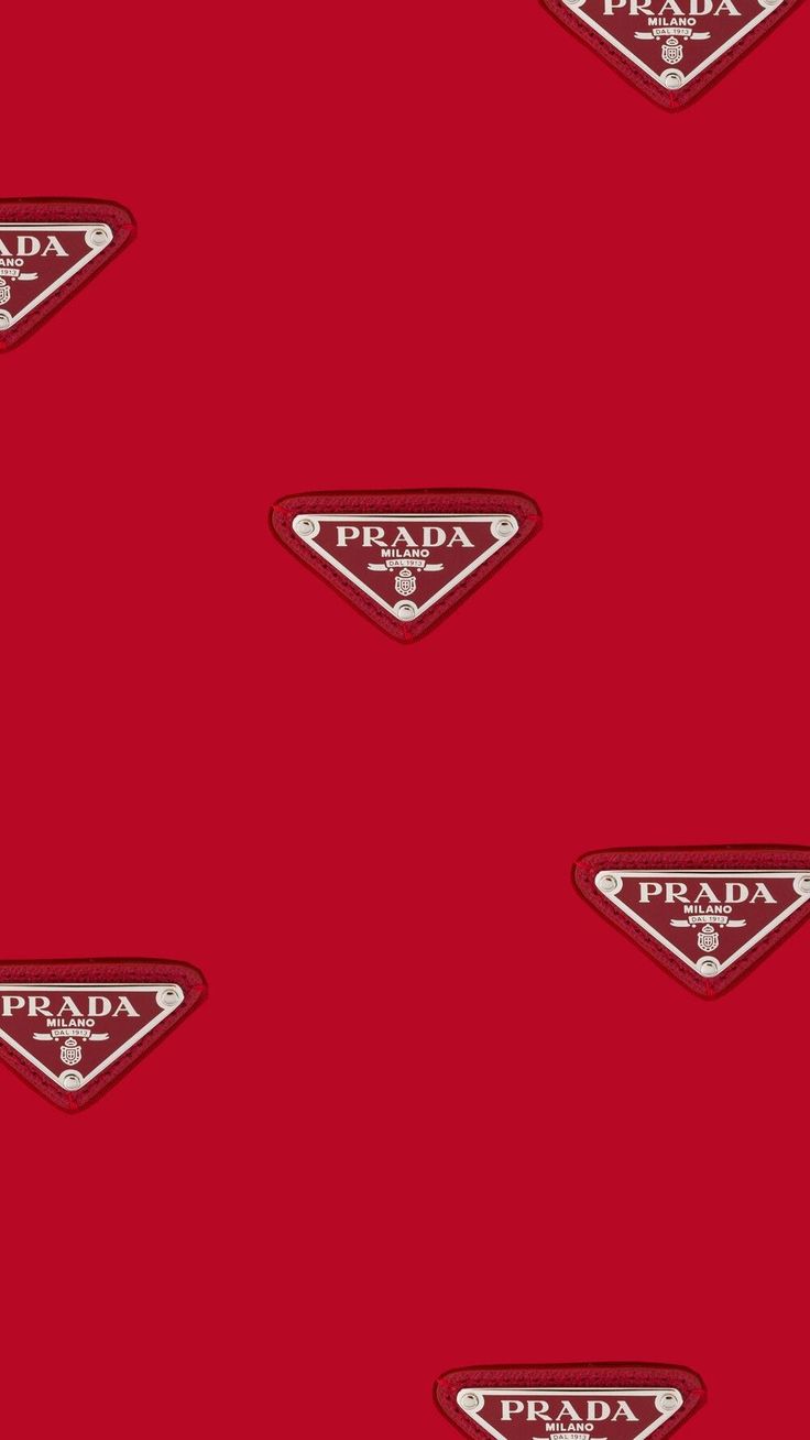 the prada logo is shown on a red background with white letters and an emblem for prada