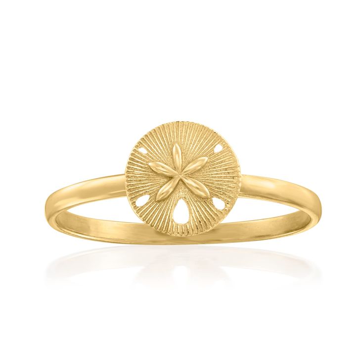 PRICES MAY VARY. GENUINE 10KT GOLD — 10kt yellow gold sand dollar seashell ring. Handcrafted. Textured and polished finishes. 1/4 in. wide. 0.9 grams. Size 9. STRONG AND BEAUTIFUL — Crafted of durable precious metal that’s stronger than 14kt and 18kt gold, our sturdy, worry-free 10kt gold pieces are waterproof, sweatproof and won’t tarnish. REAL GOLD YOU LIVE IN — Canaria fine jewelry is the affordable luxury you’ve been looking for. Perfect for everyday wear, these 10kt gold wardrobe essentials Gold Statement Rings, Gold Wardrobe, Seashell Ring, Beachy Jewelry, Summer Rings, Preppy Jewelry, Gold Sand, Beads Bracelet Design, Jewelry Accessories Ideas