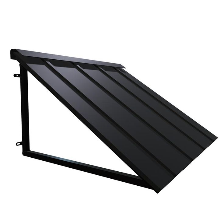 a black awning on top of a white wall