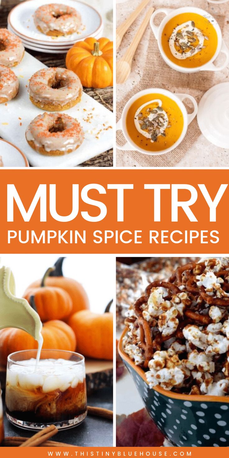 pumpkin spice recipe collage with text overlay that reads must try pumpkin spice recipes