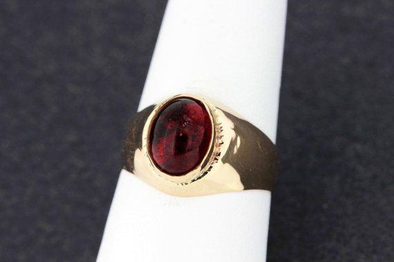 14K Rose Gold Ring with Red Oval Glass Center Red Oval Cabochon Signet Ring For Formal Occasions, Classic Red Oval Cabochon Signet Ring, 14k Rose Gold Ring, Finger Ring, Wide Bands, Red Glass, Bezel Setting, Rings Statement, Rose Gold Ring