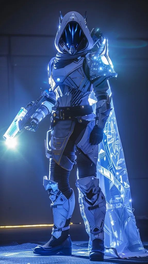 Midjourney AI Image: Celestial Nighthawk Hunter Guardian from Destiny 2, prismatic, posing, --ar 9:16 --v 6.0 → more in ai-img-gen.com White Sci Fi Armor, Future Outfit Design, Destiny 2 Warlock Fashion, Celestial Nighthawk, Destiny 2 Hunter Fashion, Celestial Armor, White And Blue Suit, Titanfall Cosplay, Hunter Destiny