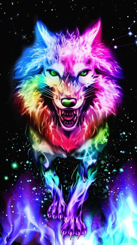 an image of a colorful wolf on a cell phone