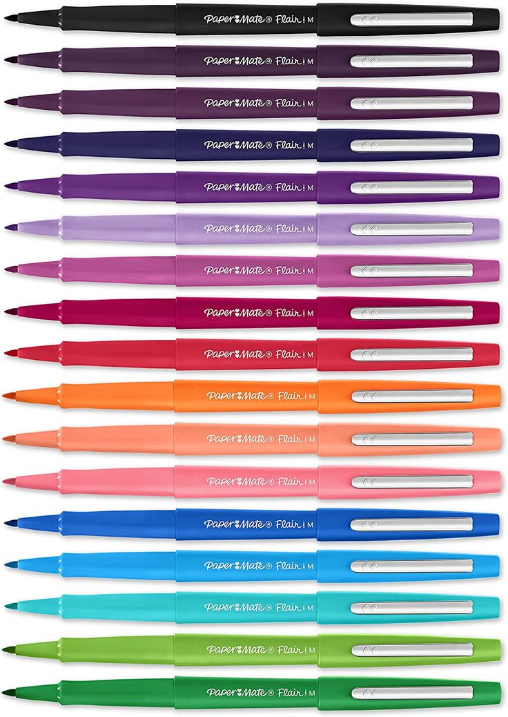 the different colors of pens are shown in this image