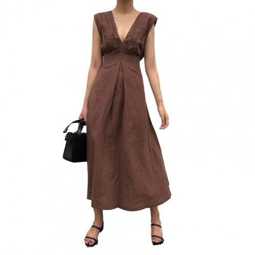 Description:The deep V neck and sleeveless design is very fashionable and seaxy.High waist dress is slim and solid color design is very simple. You will be elegant and charming wearing it.Made of high quality polyester material, it is soft, breathable and comfortable to wear.There are five sizes for your choice, including M, L, XL, 2XL, 3XL.The solid color dress is suitable for leisure time, wedding, party, vacation, streetwear, daily life.Item Name: DressMaterial: PolyesterStyle: FashionSex: WomenFeatures: Solid Color, V Neck, SleevelessSeason: SummerSize Details:[Our Size M] Shoulder: 39cm/15.4, Bust: 92cm/36.2, Waist: 74cm/29.1, Length: 126.5cm/49.8 (Approx.)[Our Size L] Shoulder: 40.25cm/15.8, Bust: 97cm/38.2, Waist: 79cm/31.1, Length: 128.5cm/50.6 (Approx.)[Our Size XL] Shoulder: 41.5 Chic Sleeveless Solid Color V-neck Dress, Brown Beach Dress Solid Color, Summer Sleeveless V-neck Dress In Solid Color, Casual Sleeveless V-neck Dress, Chic Sleeveless Solid Color Beach Dress, Sleeveless Solid Color V-neck Dress, Sleeveless V-neck Solid Color Dress, Sleeveless V-neck Dress In Solid Color, Sleeveless Solid Color Dress For Beach Vacation