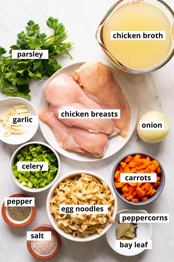 ingredients for chicken broth laid out on a table