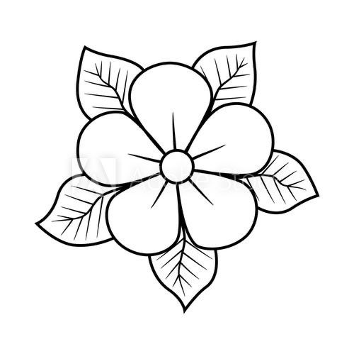 a flower with leaves drawn in black and white