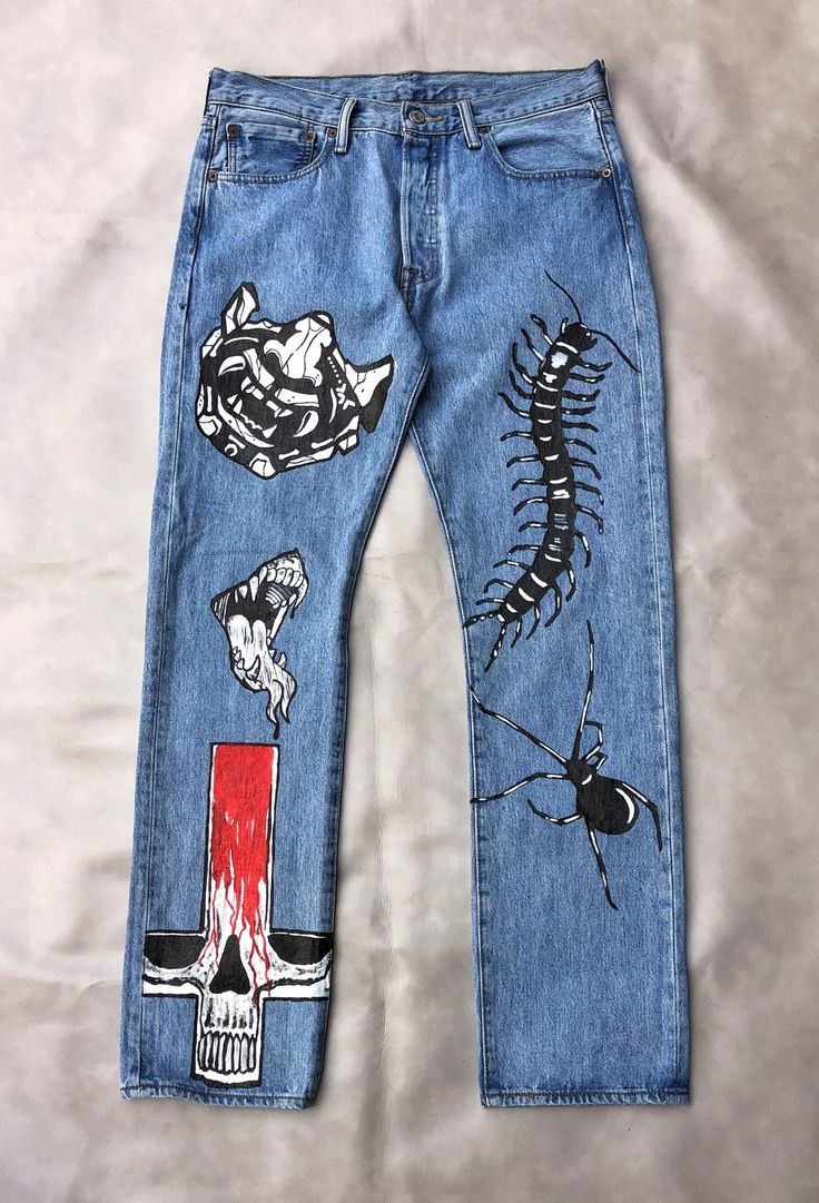 Hand painted by meet outsiider 🕊 Gothic Pants, Painted Clothes Diy, Clothing Design Sketches, Painted Clothes, Clothing Design, Fashion Designs, Crafting Ideas, Design Sketch, Diy Clothes