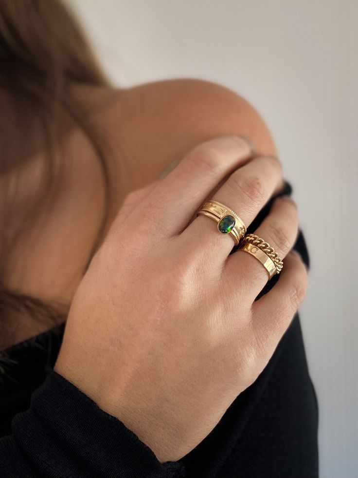 Calling all celestial jewelry lovers, our Stardust Ring features a 6 mm width with a slightly domed setting and a stamped celestial design. She stacks perfectly with our gemstone stacker rings. Handmade to order in 14k gold fill made to withstand daily wear time after time.