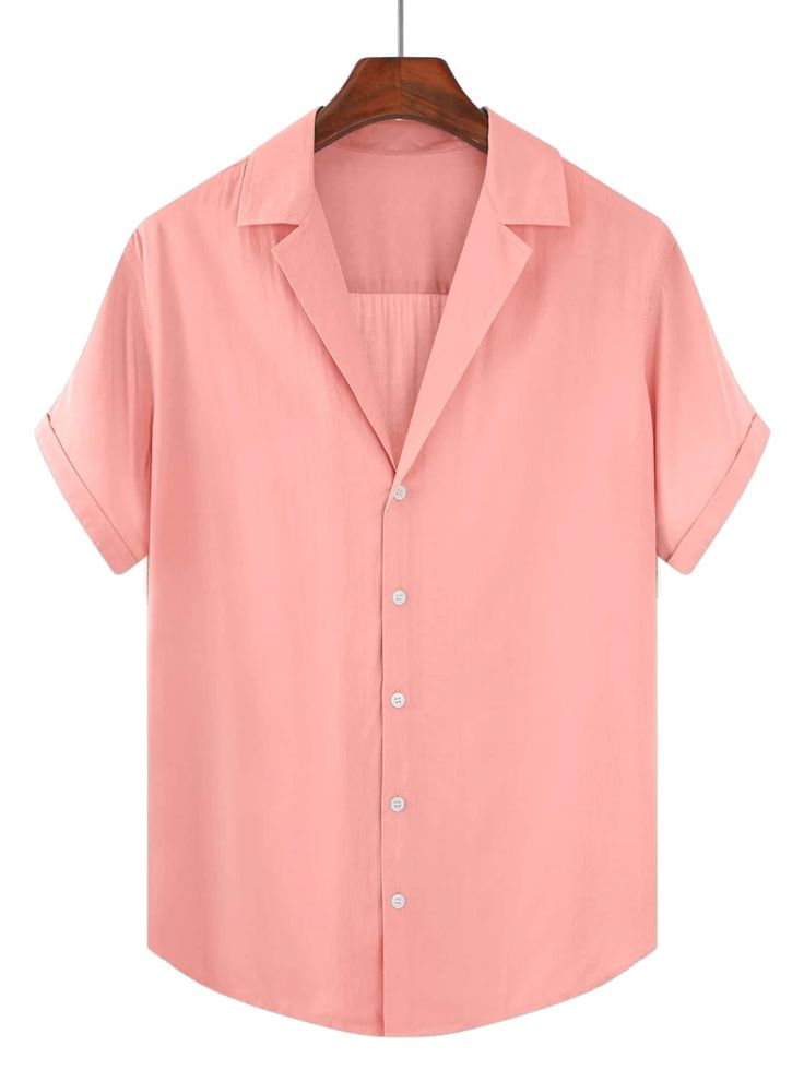 Pink Shirt Men, Summer Shirts Men, Light Pink Shirt, Shirt Outfit Men, Light Pink Shorts, Short Shirt, Dress Design Sketches, Plain Shirt, Men Shirts