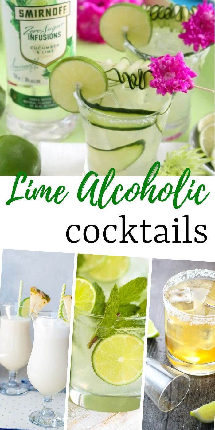 lime alcoholic cocktails collage with text overlay