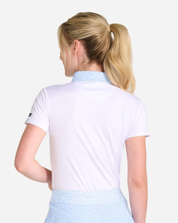 Like a mid-march tee time in Arizona. Sporty Short Sleeve Golf Tops, Summer Golf Stretch Tops, Summer Golf Tops With Stretch, Summer Stretch Golf Tops, Summer Stretch Tops For Golf, Casual Fitted Golf Tops, White Summer Golf Shirt, White Golf Shirt For Summer, Graphic Print Tops For Golf In Summer