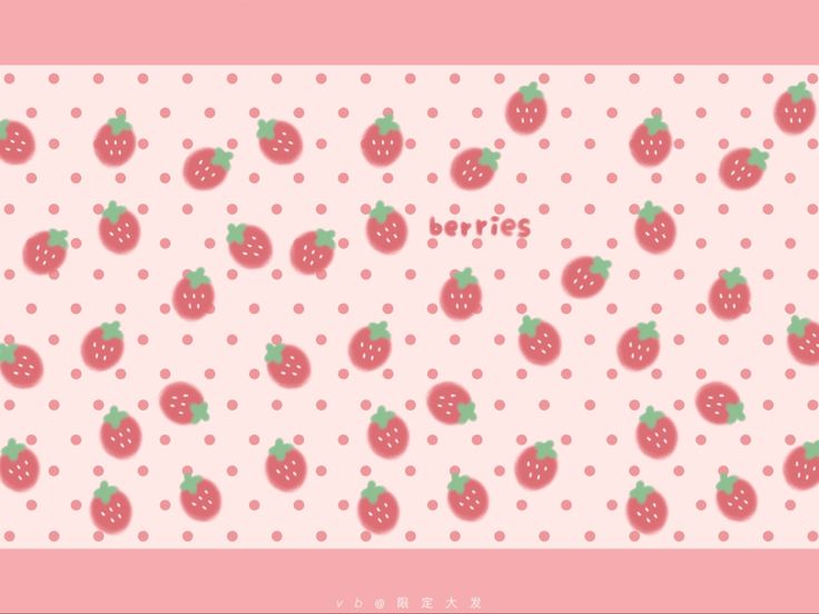 strawberrys and polka dots on a pink background with the word hello kitty written in chinese