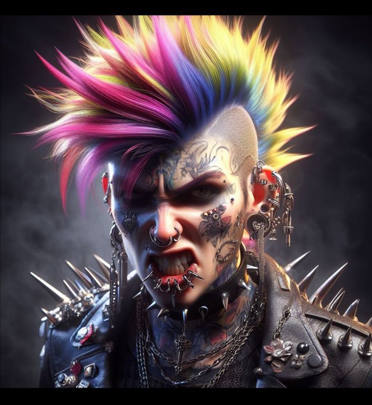 a man with colorful hair and piercings on his face