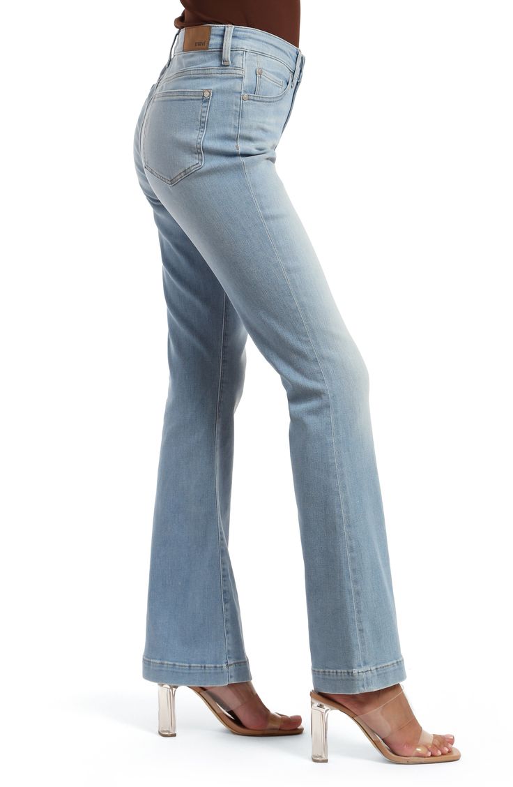 Add a vintage vibe to your casual looks with stretchy, curve-hugging flare jeans featuring trouser-style hems and a faded light wash. 21 1/2" leg opening; 9 1/2" front rise; 15" back rise Zip fly with button closure Five-pocket style 65% cotton, 13% lyocell, 13% polyester, 7% recycled cotton, 2% elastane Machine wash, line dry Made in Turkey Casual Light Wash Flares For Fall, Fall Light Wash Full Length Flare Jeans, Fitted Flares With Frayed Hem And Straight Leg, High Rise Light Wash Stretch Flares, Fitted Flares With Frayed Hem, Chic Medium Wash Straight Leg Flares, Light Wash Stretch Full Length Flares, Light Wash Stretch Flares Full Length, High Rise Fitted Light Wash Flares