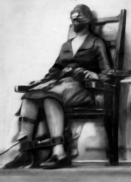 a drawing of a woman sitting on a chair